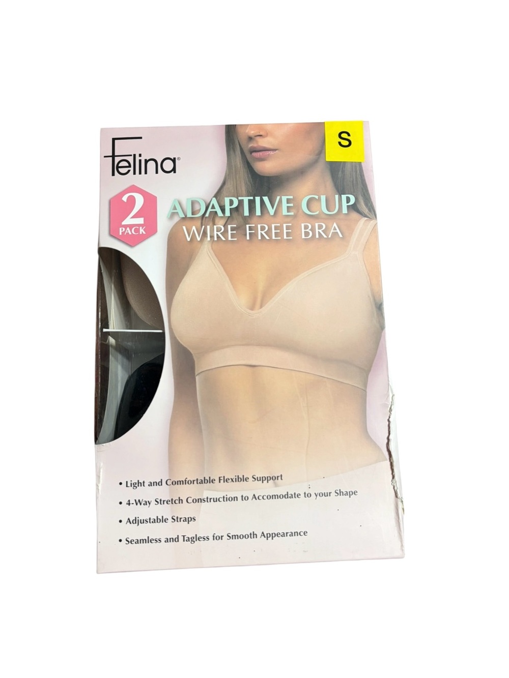 Felina Adaptive Cup Wire Free Bra Beige & Black (2 Pack) Size  Small Comfortable